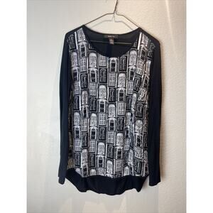 Style & Co. Architecture Window Door Print Long Sleeve Top